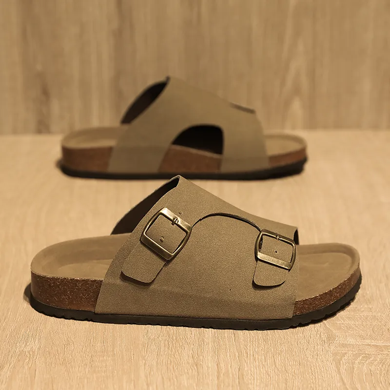 NANJIREN Slide Slippers Men Khaki/Ecru/Black-3