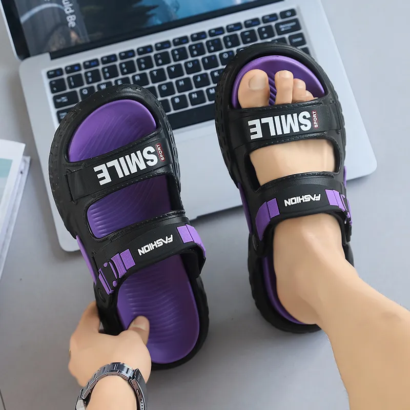 NANJIREN Beach Sandals Men Black Purple/Black Orange/Khaki Black-2
