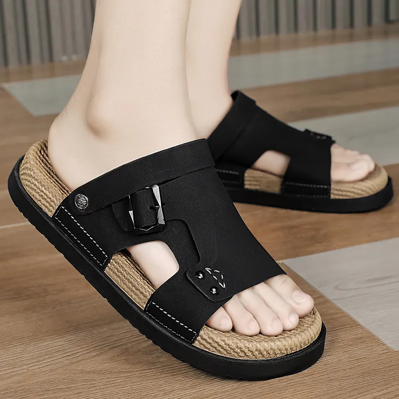 NANJIREN Beach Sandals Men Black/Sand/Yellow-14
