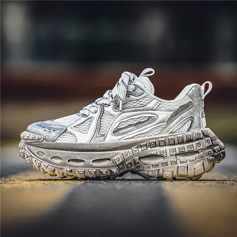 NANJIREN Anti Slip And Wear Resistant Lightweight Height Increasing Low Top Chunky Sneakers Men's-3