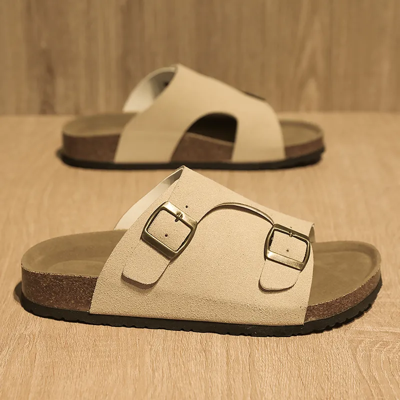 NANJIREN Slide Slippers Men Khaki/Ecru/Black-8