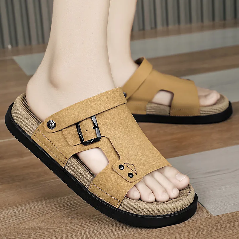 NANJIREN Beach Sandals Men Black/Sand/Yellow-4