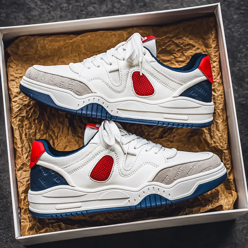 NANJIREN Skateboard Shoes Men Low Top White Red/White Blue/White Green-6