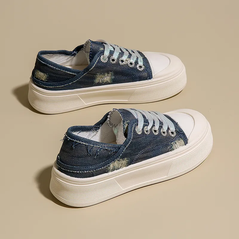NANJIREN Skateboard Shoes Women's Low Top Light Gray/Dark Blue-4