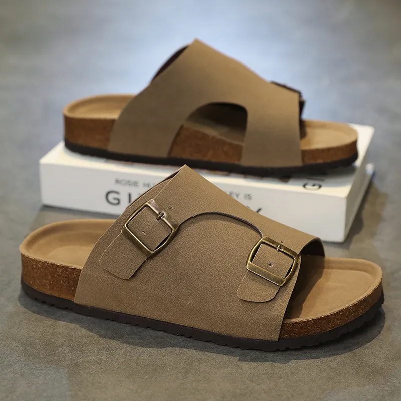 NANJIREN Slide Slippers Men Khaki/Ecru/Black-1