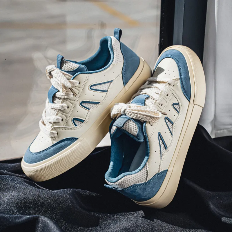 NANJIREN Skateboard Shoes Men Low Top Blue/Burgundy/Green-2