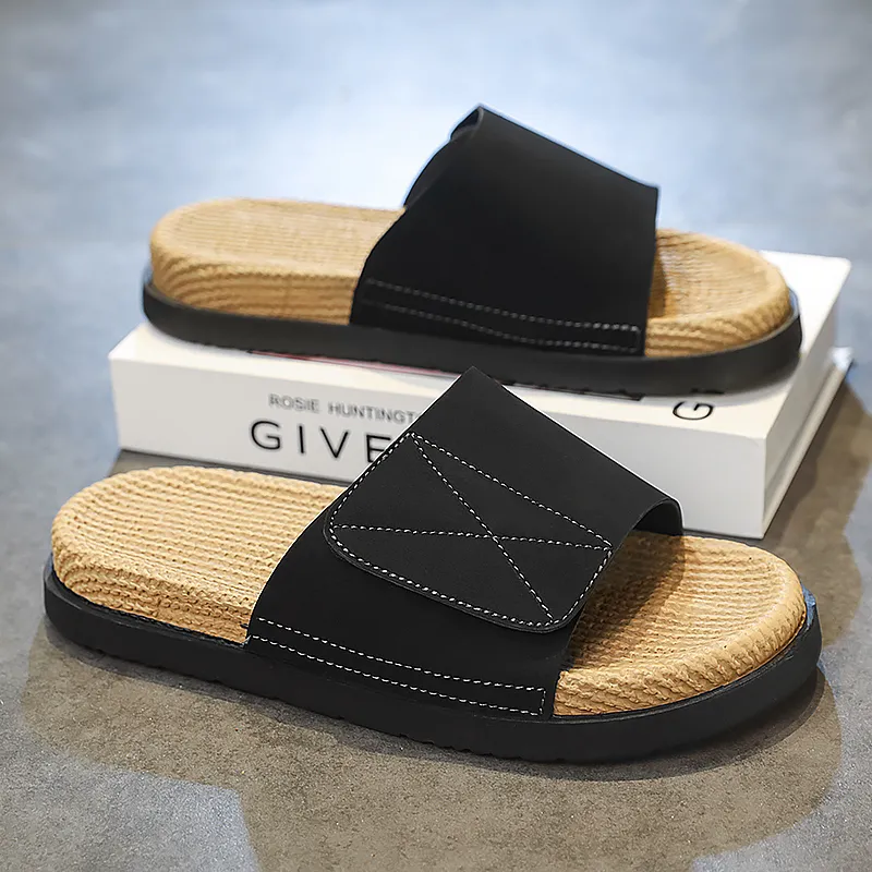 NANJIREN Slide Slippers Men Black/Sand/Yellow-1