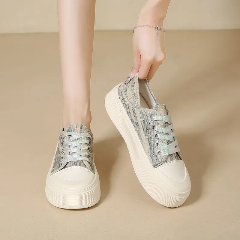 NANJIREN Skateboard Shoes Women's Low Top Light Gray/Dark Blue-9