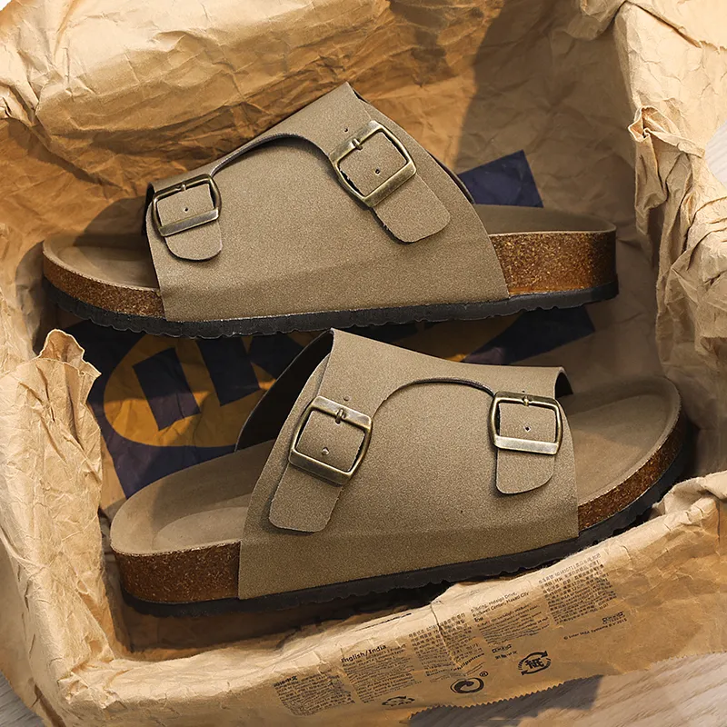 NANJIREN Slide Slippers Men Khaki/Ecru/Black-2
