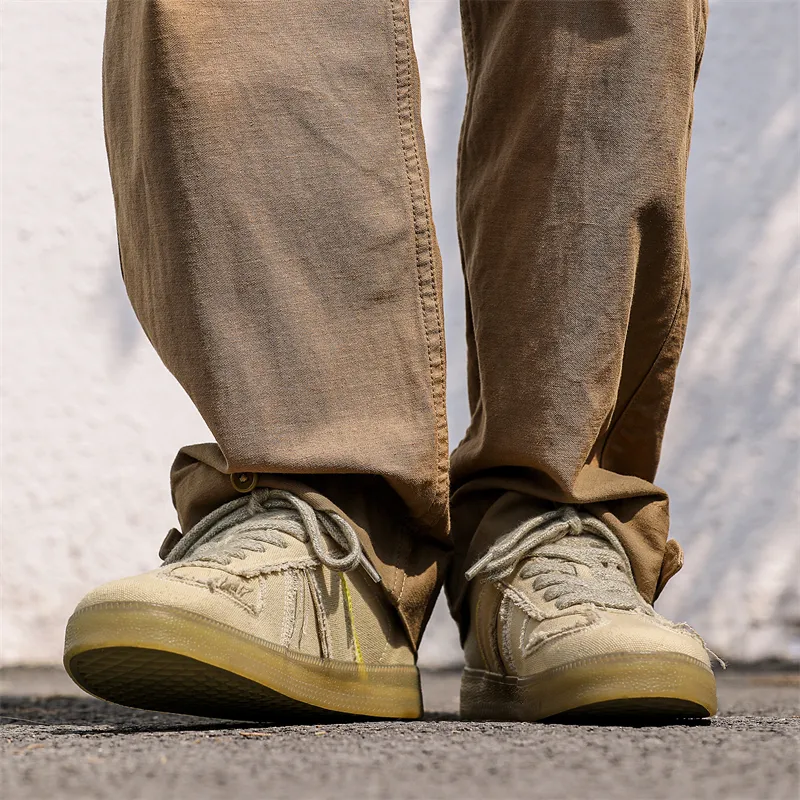 NANJIREN Slip Resistant Shock Absorbers With Abrasion Resistant Properties Low Top Skateboard Shoes Men's Beige-3