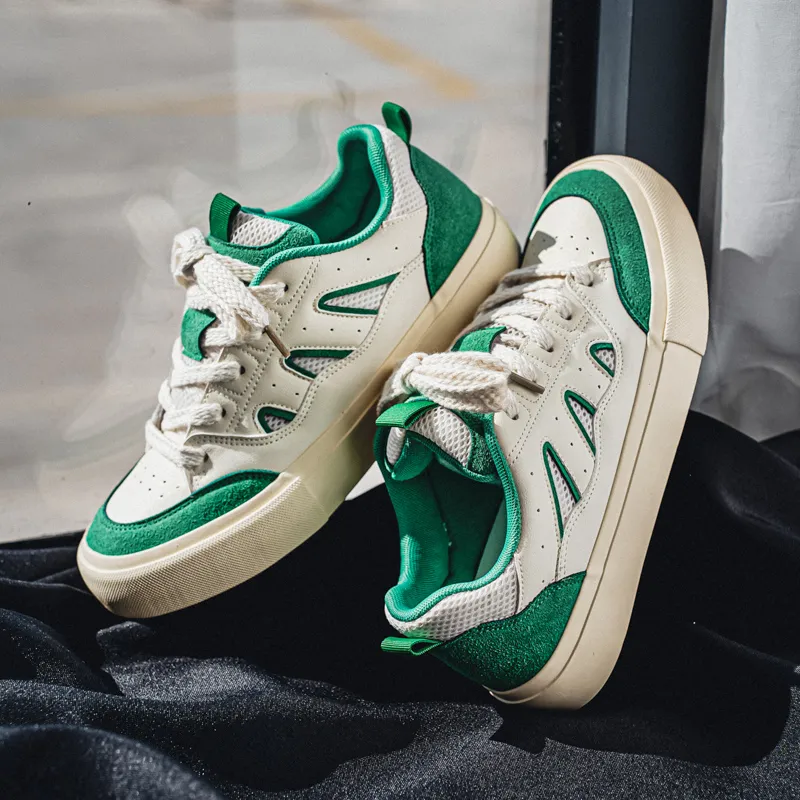 NANJIREN Skateboard Shoes Men Low Top Blue/Burgundy/Green-12