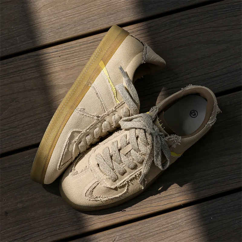 NANJIREN Slip Resistant Shock Absorbers With Abrasion Resistant Properties Low Top Skateboard Shoes Men's Beige-2