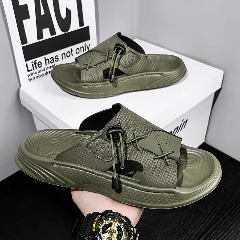 NANJIREN Slide Slippers Men Black/Green-5