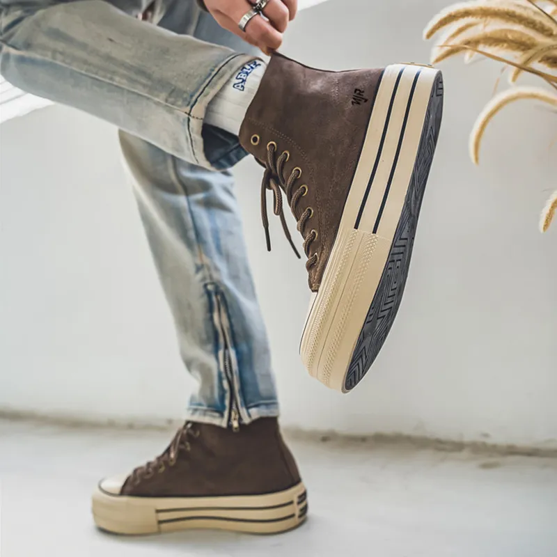 NANJIREN Anti Slip And Wear Resistant Height Increasing High Top Canvas Shoes Unisex Box-5