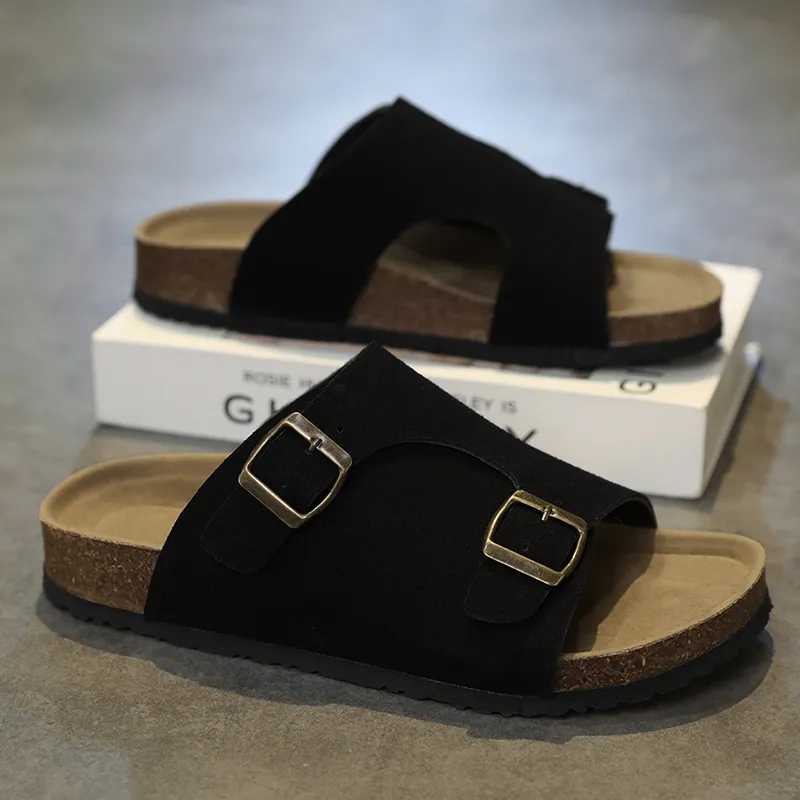 NANJIREN Slide Slippers Men Khaki/Ecru/Black-11