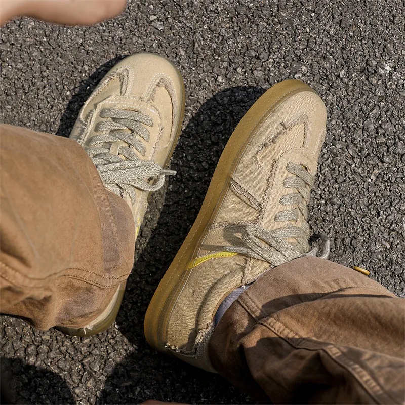 NANJIREN Slip Resistant Shock Absorbers With Abrasion Resistant Properties Low Top Skateboard Shoes Men's Beige-5