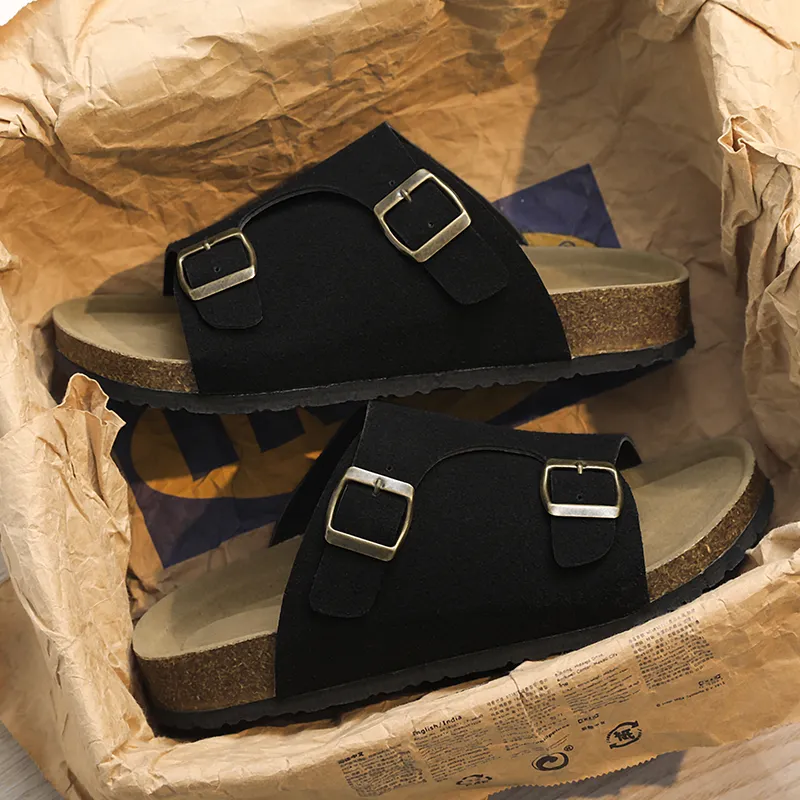 NANJIREN Slide Slippers Men Khaki/Ecru/Black-12