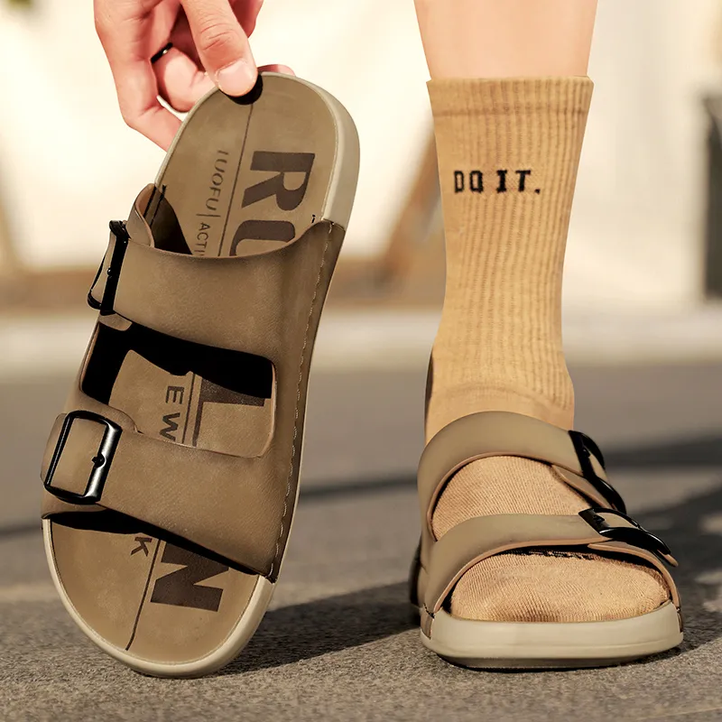 NANJIREN Slide Slippers Men Khaki/Gray-2