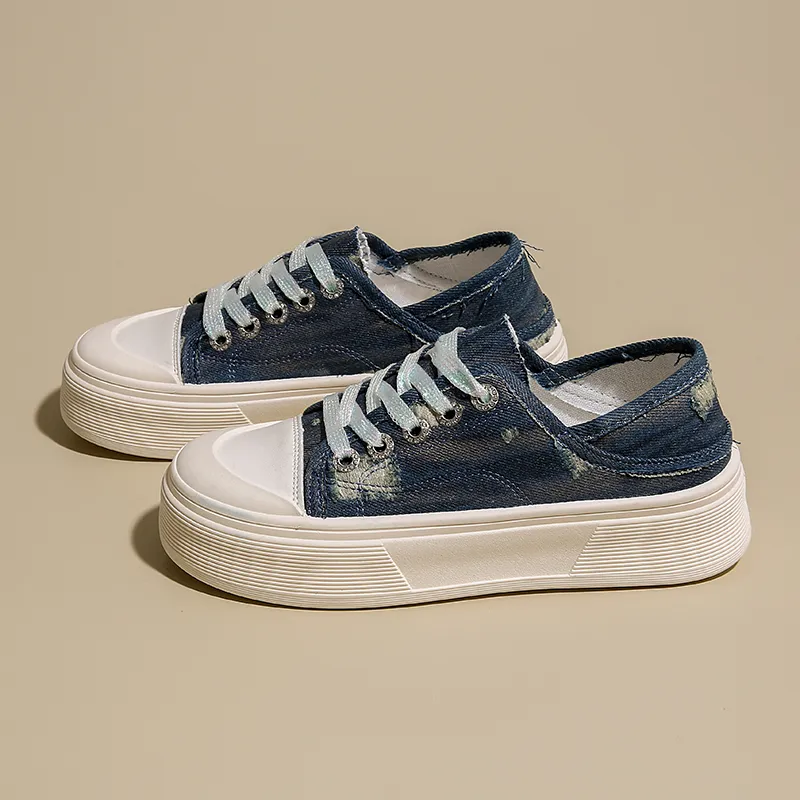NANJIREN Skateboard Shoes Women's Low Top Light Gray/Dark Blue-1