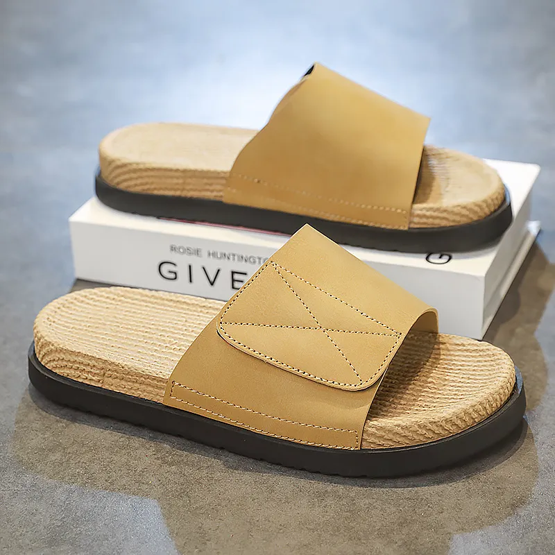 NANJIREN Slide Slippers Men Black/Sand/Yellow-7