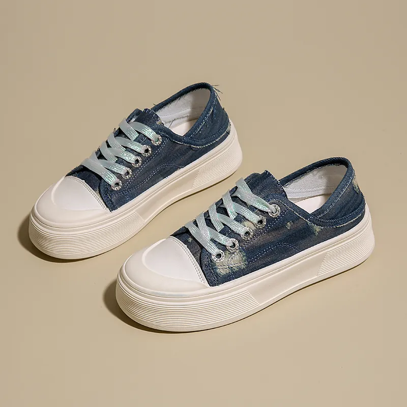 NANJIREN Skateboard Shoes Women's Low Top Light Gray/Dark Blue-3