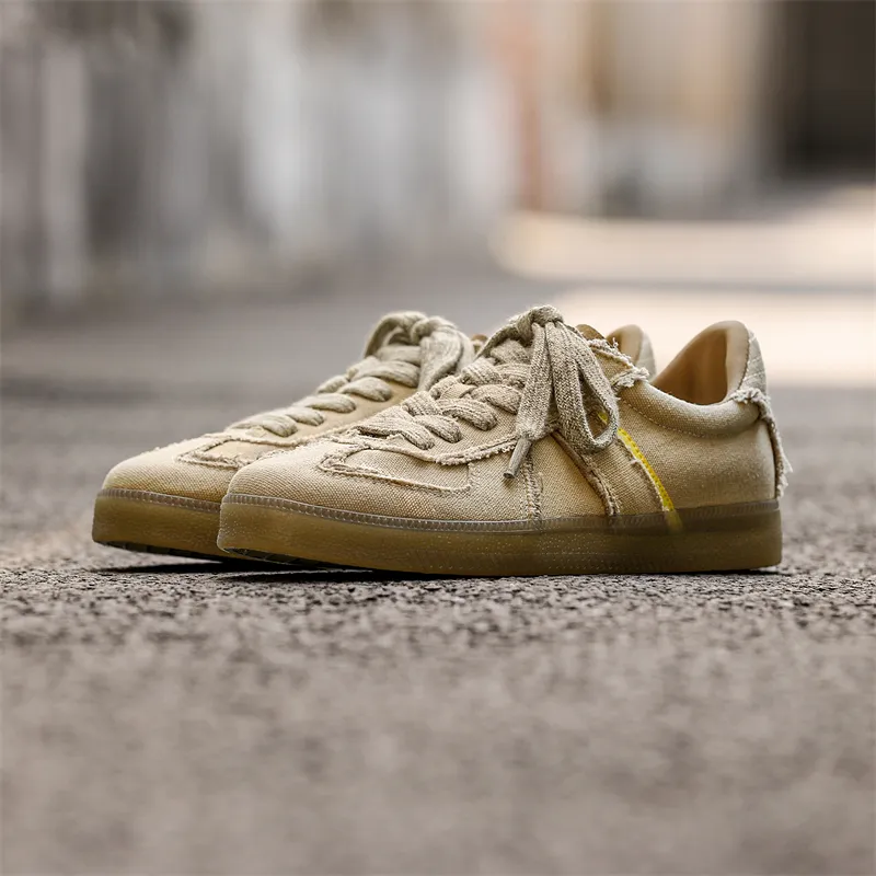 NANJIREN Slip Resistant Shock Absorbers With Abrasion Resistant Properties Low Top Skateboard Shoes Men's Beige-1