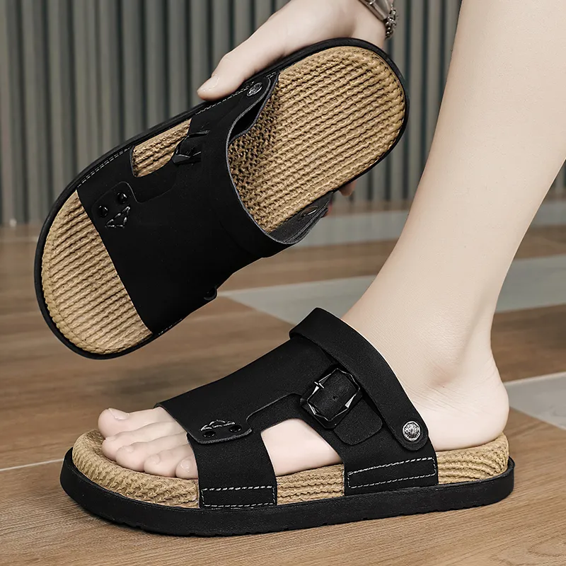 NANJIREN Beach Sandals Men Black/Sand/Yellow-12