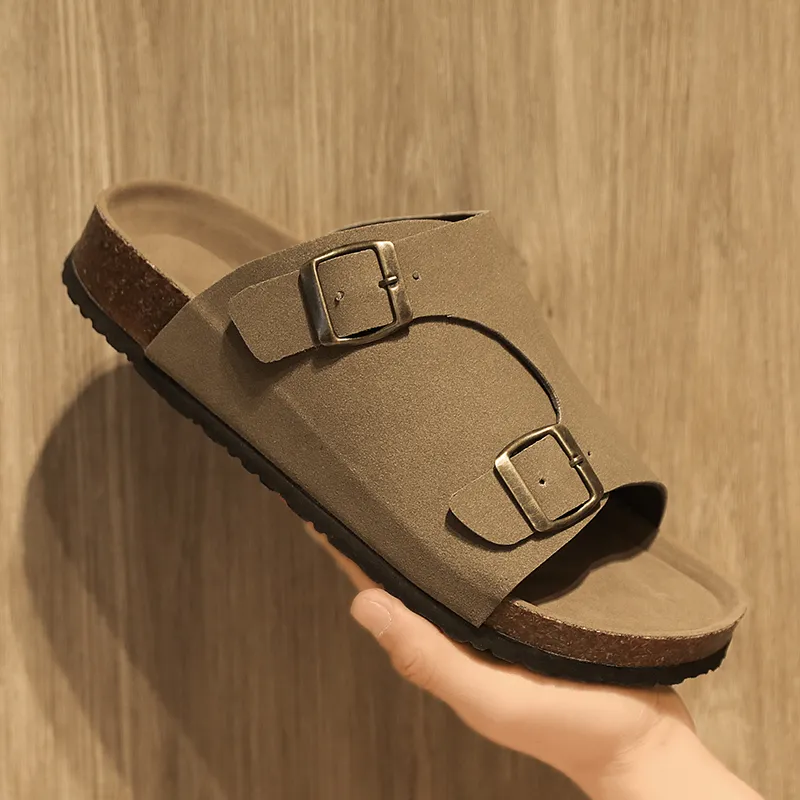 NANJIREN Slide Slippers Men Khaki/Ecru/Black-4