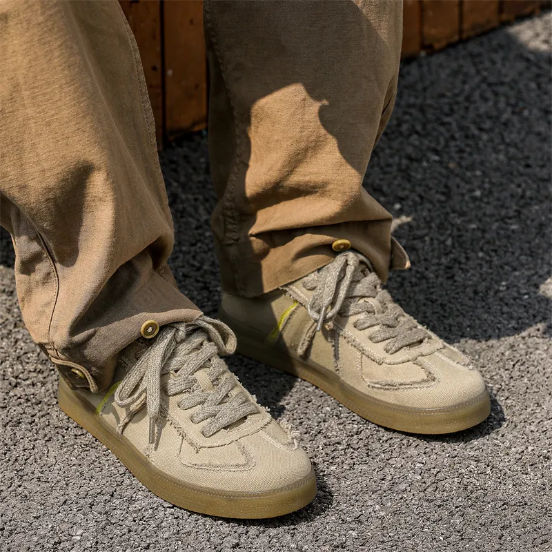 NANJIREN Slip Resistant Shock Absorbers With Abrasion Resistant Properties Low Top Skateboard Shoes Men's Beige-4