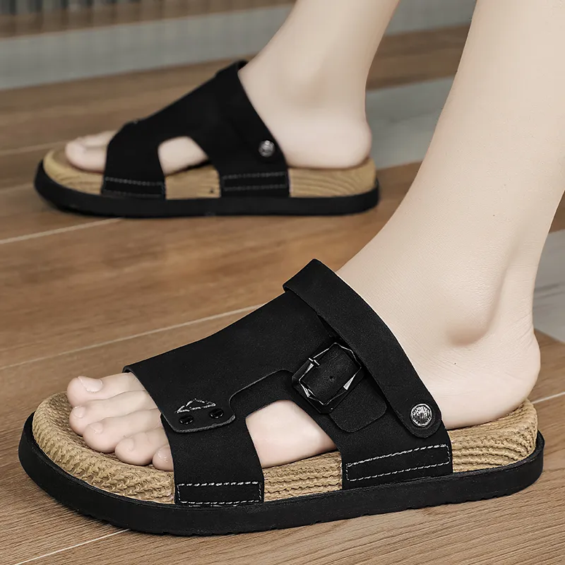 NANJIREN Beach Sandals Men Black/Sand/Yellow-11