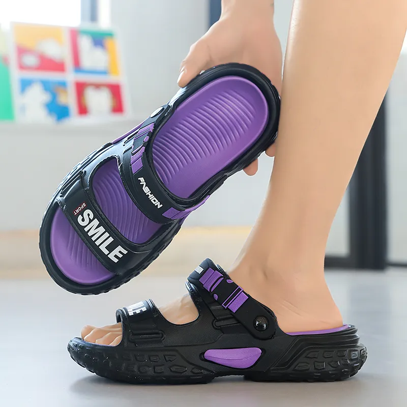 NANJIREN Beach Sandals Men Black Purple/Black Orange/Khaki Black-1