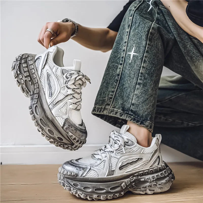 NANJIREN Anti Slip And Wear Resistant Lightweight Height Increasing Low Top Chunky Sneakers Men's-1