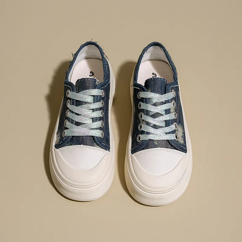 NANJIREN Skateboard Shoes Women's Low Top Light Gray/Dark Blue-2