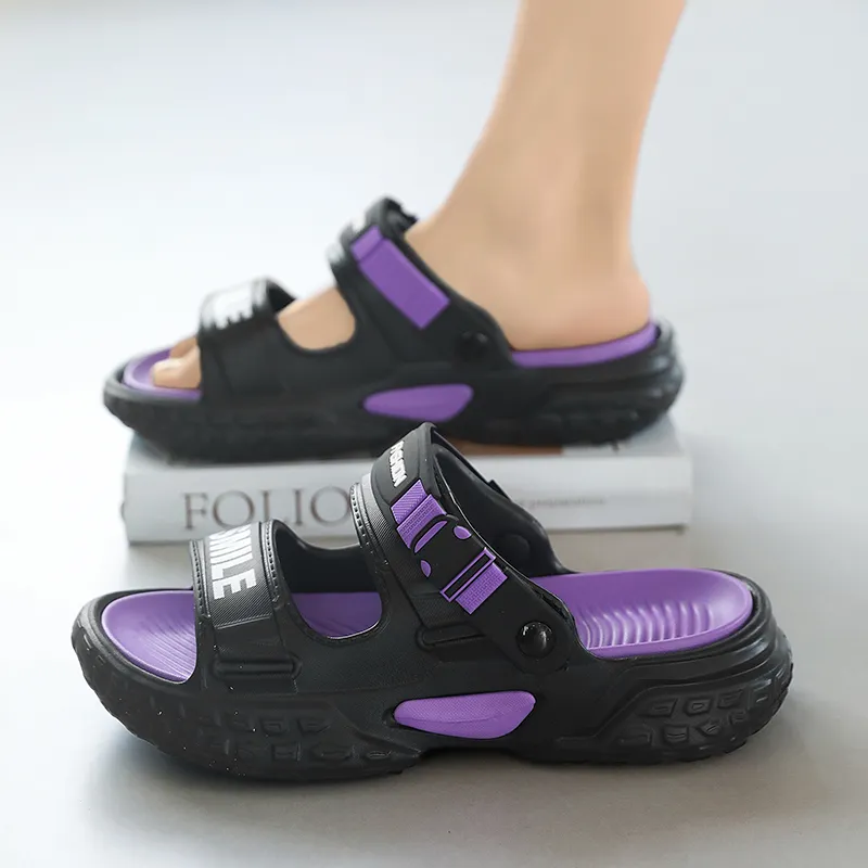 NANJIREN Beach Sandals Men Black Purple/Black Orange/Khaki Black-3