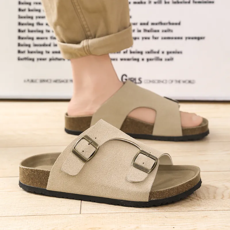 NANJIREN Slide Slippers Men Khaki/Ecru/Black-9