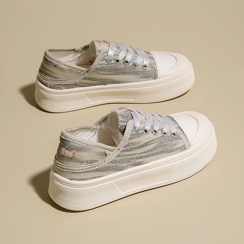 NANJIREN Skateboard Shoes Women's Low Top Light Gray/Dark Blue-7