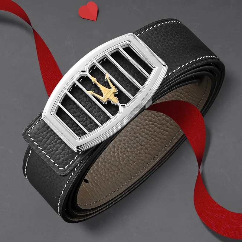 Maserati Cow Split Leather Belts Men's 3.5cm-4