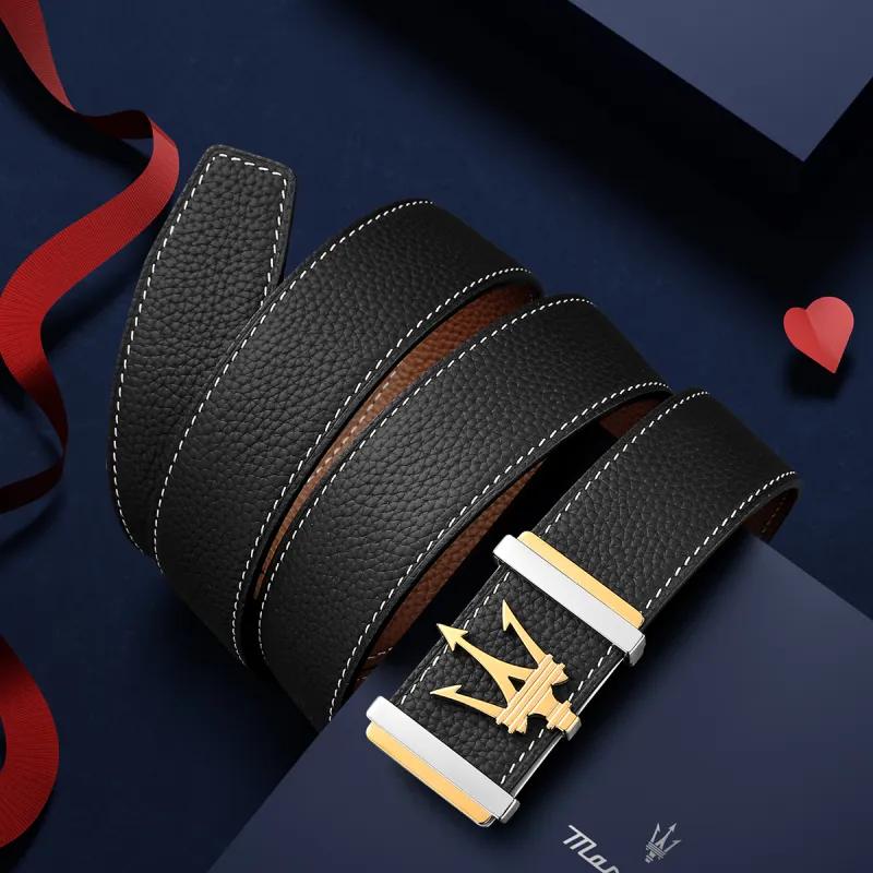 Maserati Cow Leather Belts Men's Width 3.4cm-6
