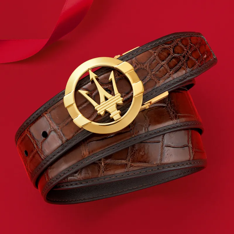Maserati Crocodile Leather Belts Men's 3.4cm-4