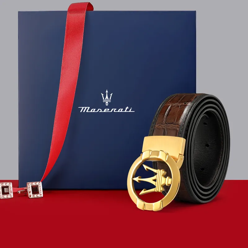Maserati Crocodile Leather Belts Men's 3.4cm-6