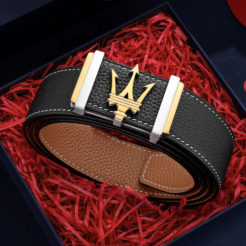 Maserati Cow Leather Belts Men's Width 3.4cm-2
