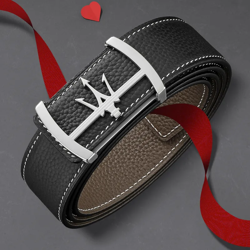 Maserati Top Grain Cow Leather Belts Men's 3.5cm-4