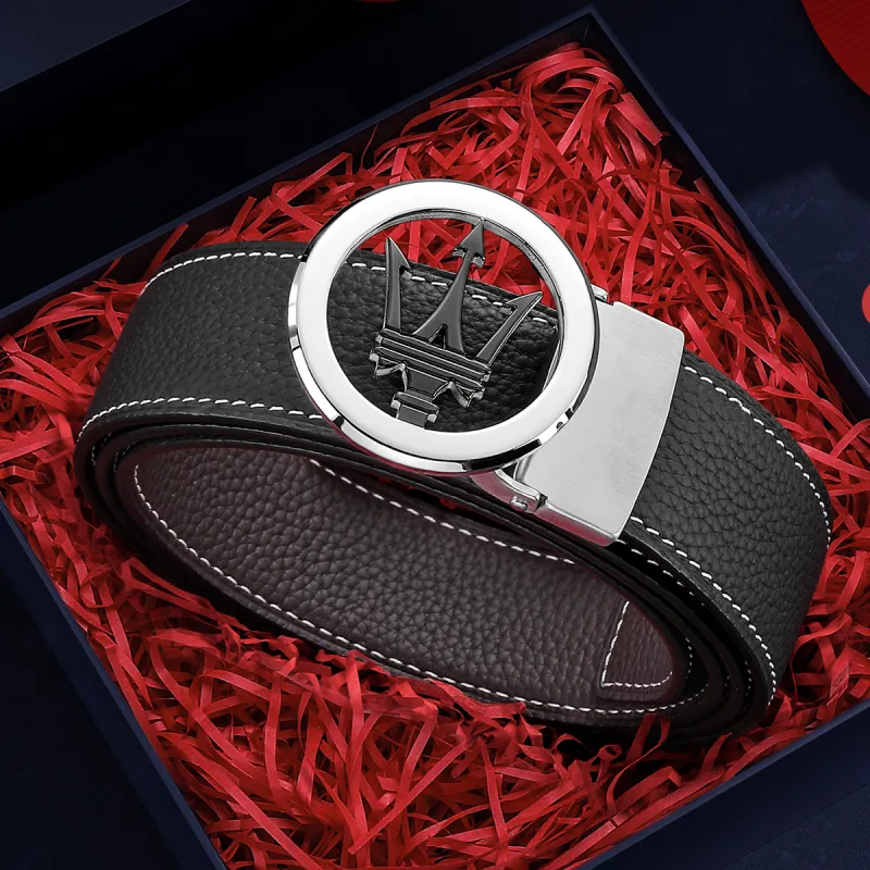 Maserati Top Grain Cow Leather Belts Men's Width 3.4cm-2