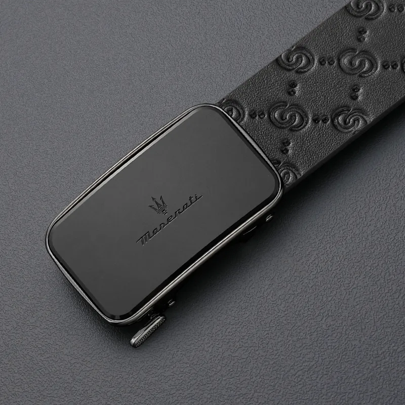 Maserati Top Grain Cow Leather Belts Men's Black Width 3.5cm-5