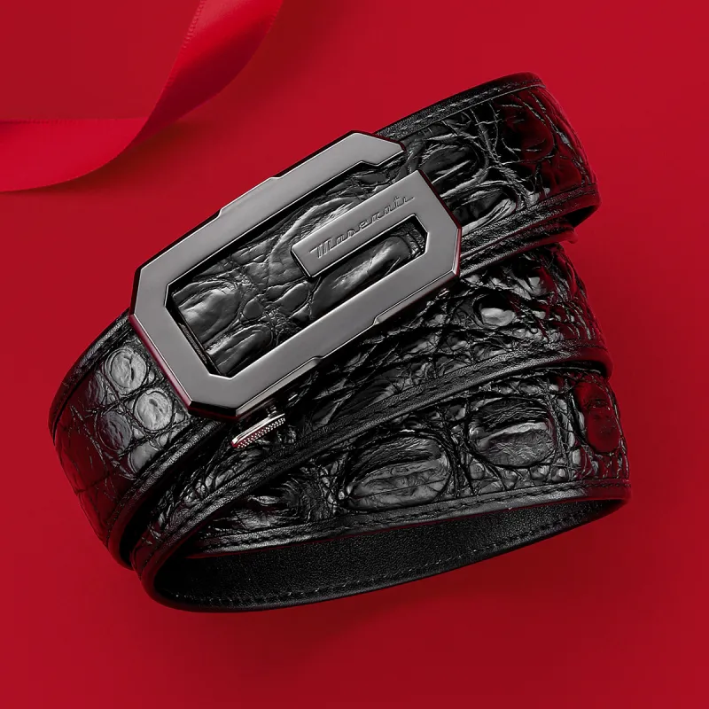 Maserati Farmed Crocodile Leather Belts Men's Width  3.5cm-4