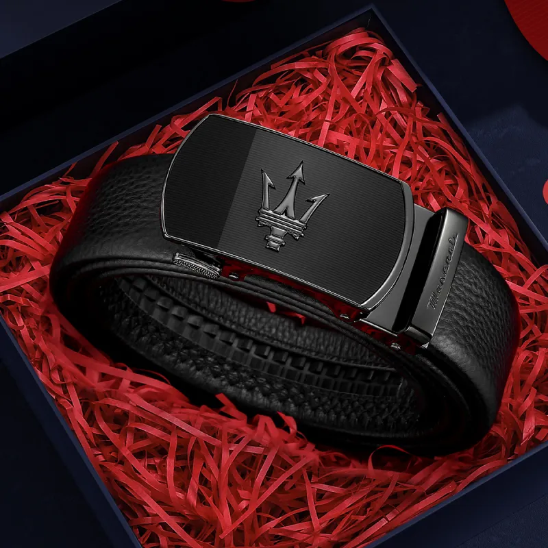 Maserati Cow Leather Belt Men's Black Width 3.5cm-11
