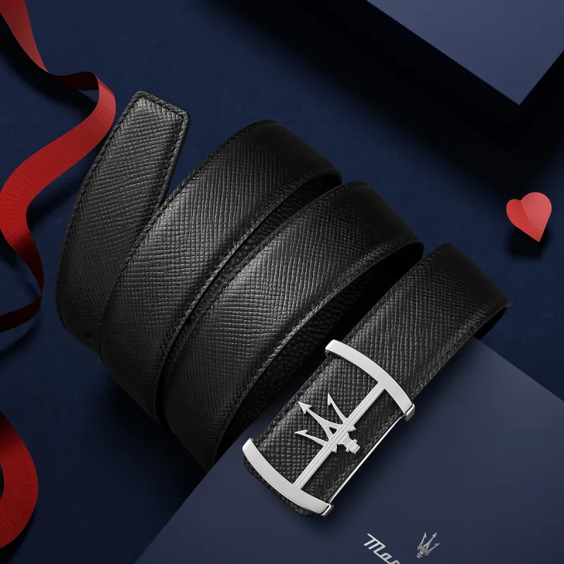 Maserati Top Grain Cow Leather Belts Men's 3.4cm-5