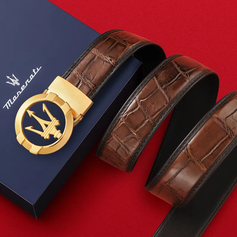 Maserati Crocodile Leather Belts Men's 3.4cm-5