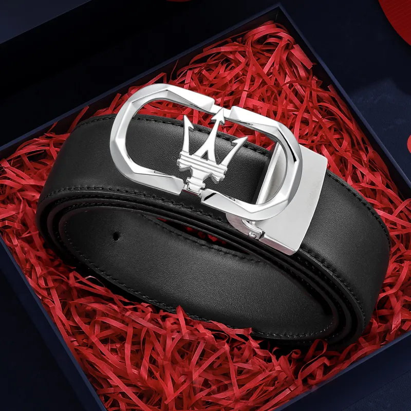 Maserati Top Grain Cow Leather Belts Men's 3.4cm-2