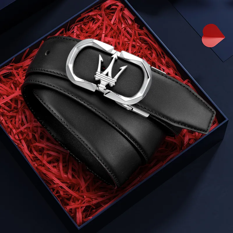 Maserati Top Grain Cow Leather Belts Men's 3.4cm-3